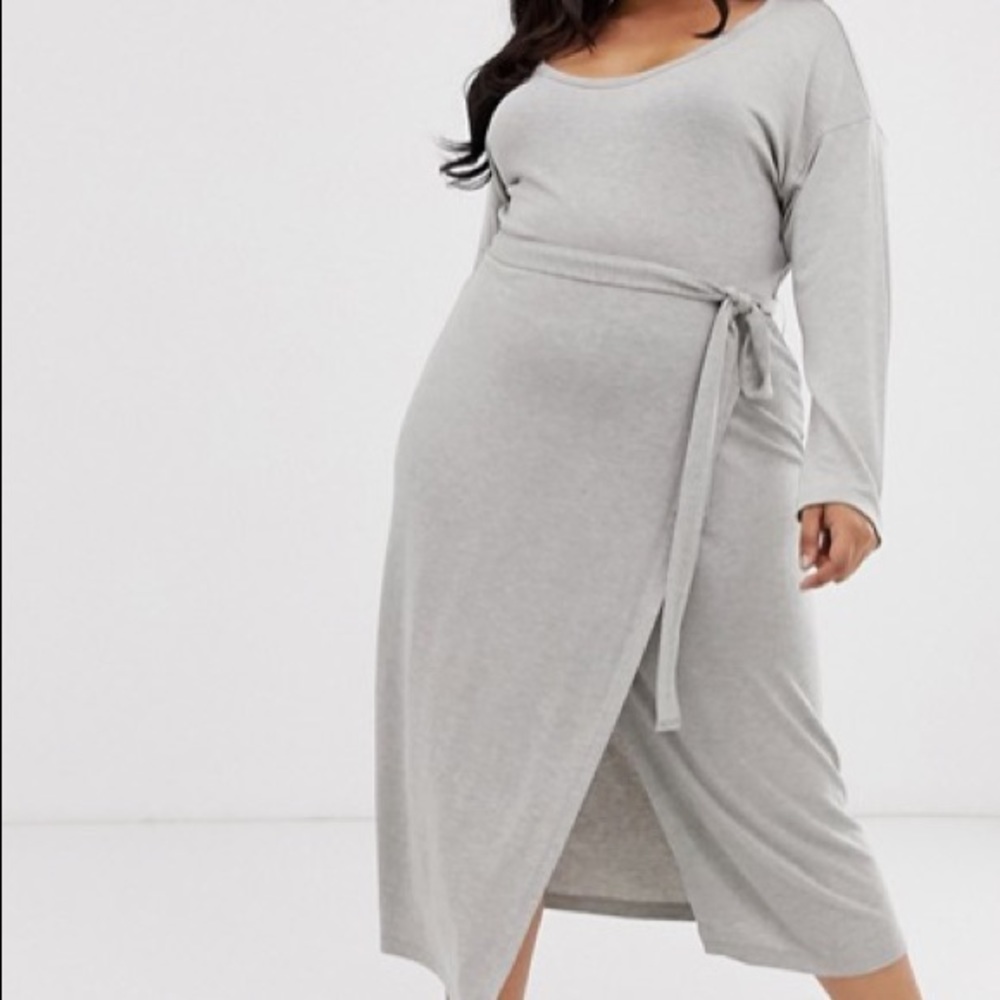 ASOS Design Curve long sleeve belted midi dress